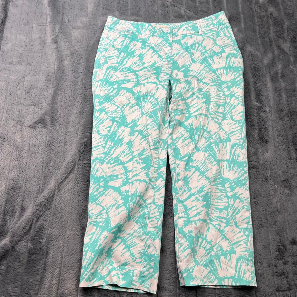 Madison Womens Turquoise White Abstract Shell Print Crop Pants Size 6 12494